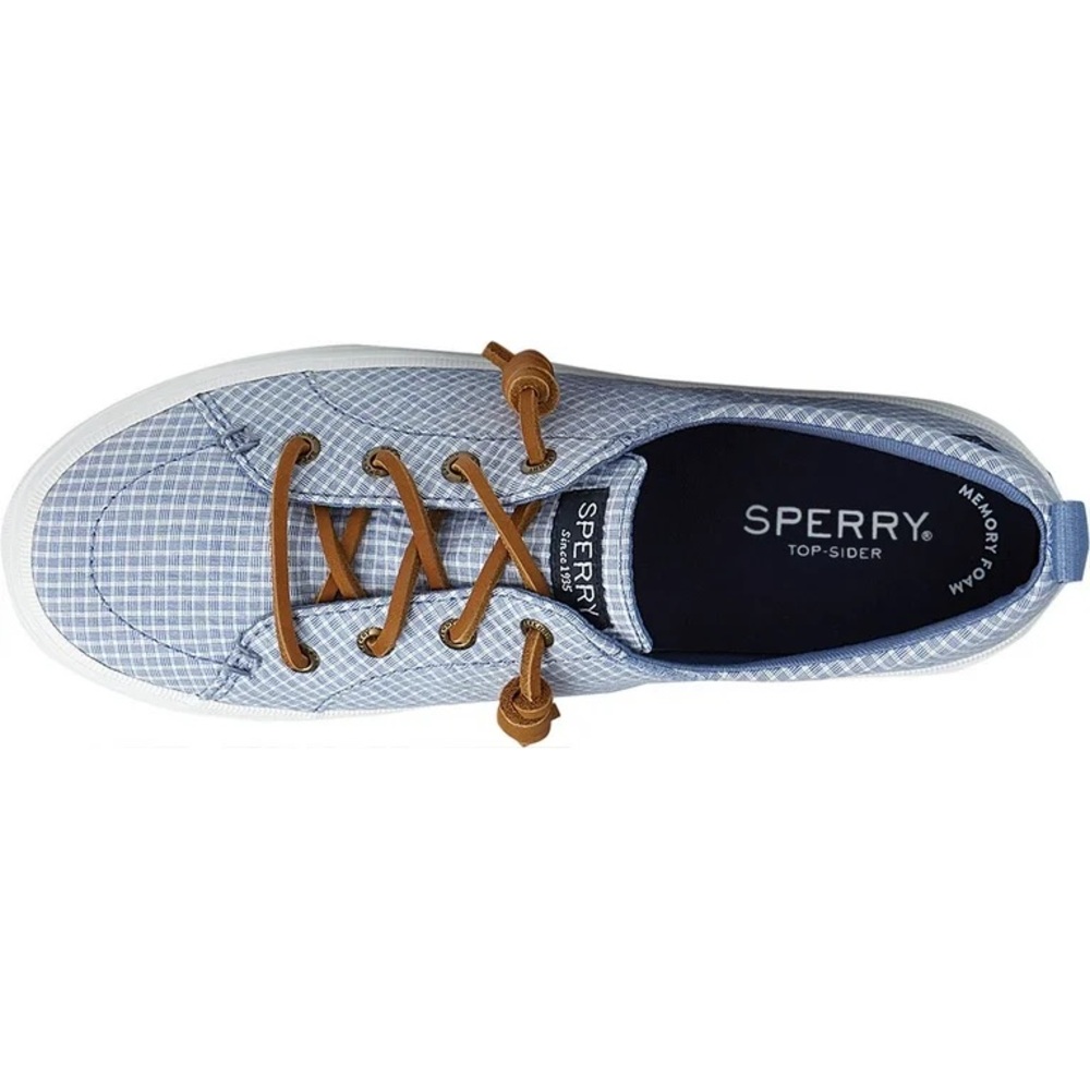 Sperry Light Blue Gingham Top-Sider Sneaker with Brown Laces - Picture 10 of 10
